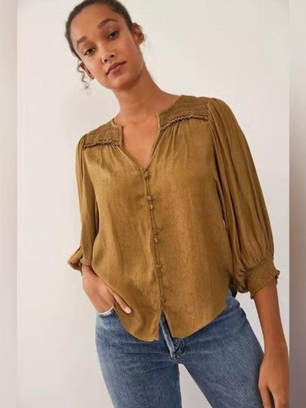 Anthropologie Cacee Jacquard Button Blouse